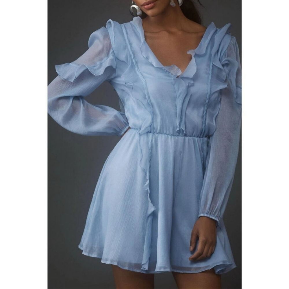 Anthropologie Hutch Powder Blue Long Sleeve Short Jumpsuit Romper L
